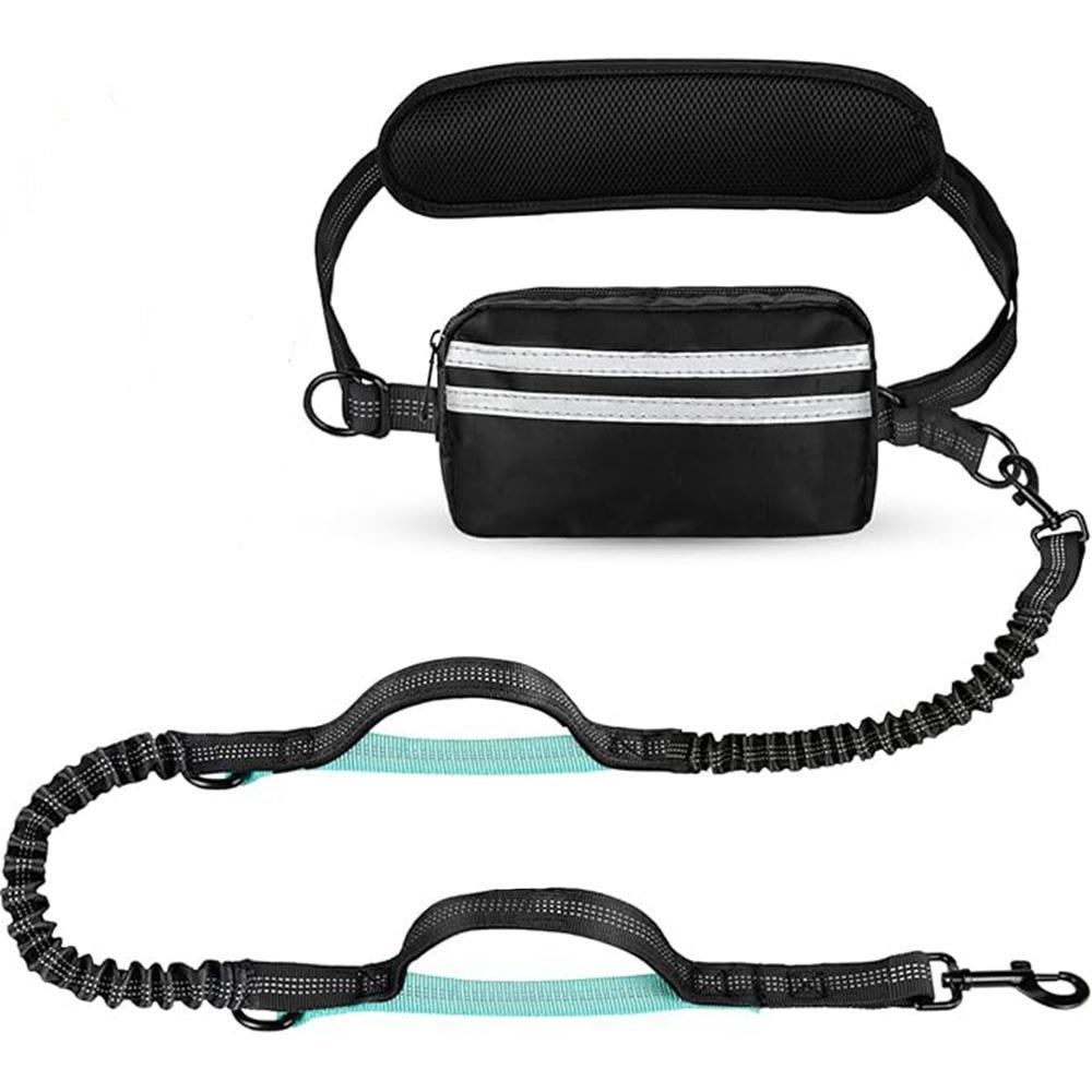 Reflective Strip Dog Running Waist Leash Retractable With Zipper Pouch Dong Walking Leash Adjustable Waist Belt Padded Handles