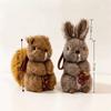 Plush Squirrel Plush Rabbit Keychain Fluffy Plush Bunny Bag Pendant  Car Key Ring