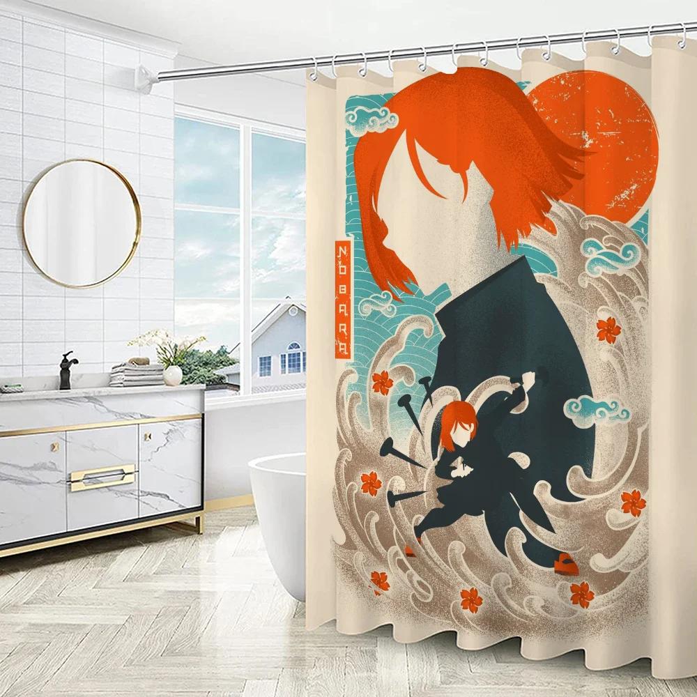 Things for the Bathroom Accessories Sets Luxury Jujutsu Kaisen Folding Partition Shower Curtain Waterproof Curtains Bath Quarto