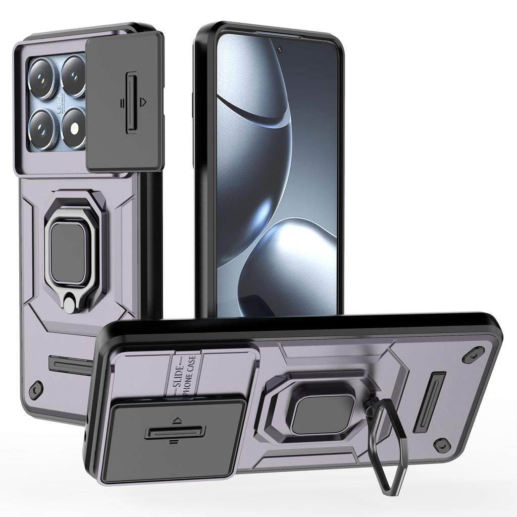 For Xiaomi 14T Pro Case PC+TPU Kickstand Phone Protector with Lens Cover