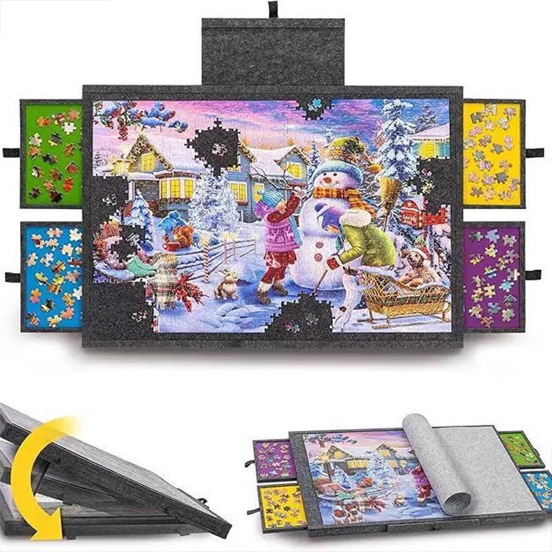 Children's Cross-Border Jigsaw Table - 1000-Piece Non-Woven Mat with 6 Drawers for Portable Puzzle Sorting