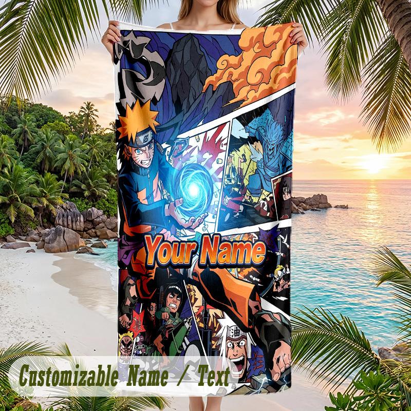 Naruto Beach Towel, Personalized Custom Name Text, Quick Dry Large Absorbent Towel For Beach Pool
