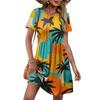 Women’s Short Sleeve Casual Dress with Leaf Print Loose Fit Crew Neck Soft Fabric Summer Style