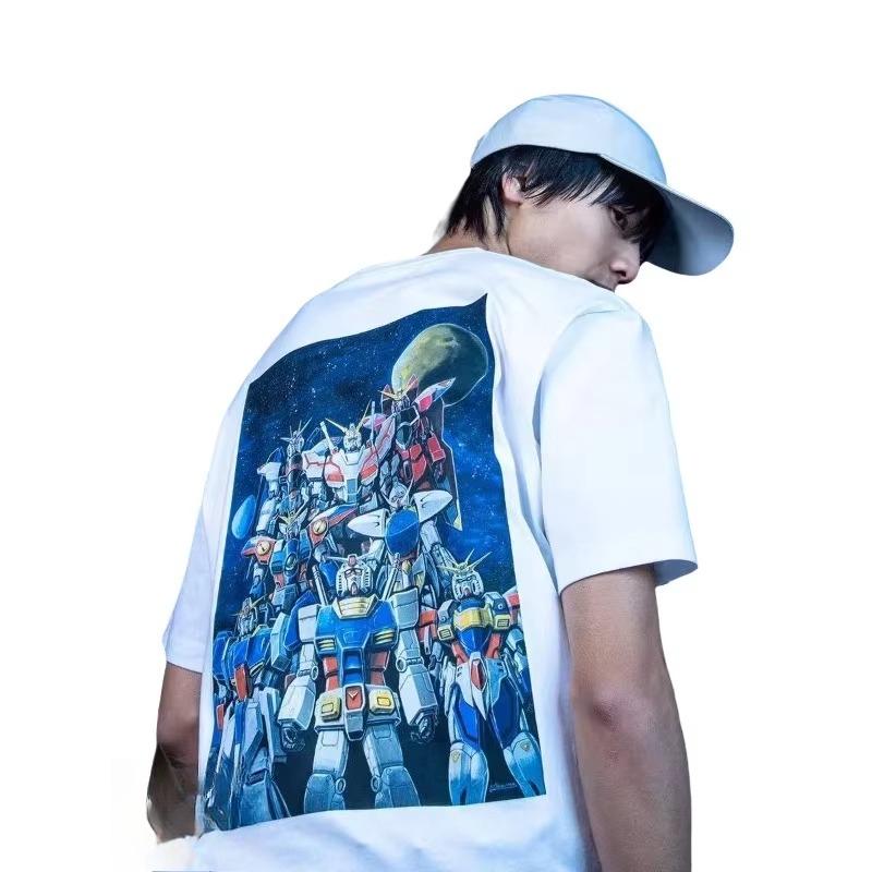 2025 Japanese Anime Gundam Short-sleeved T-shirt Hot-blooded Animation Men's Women's Summer Cotton  T-shirt New