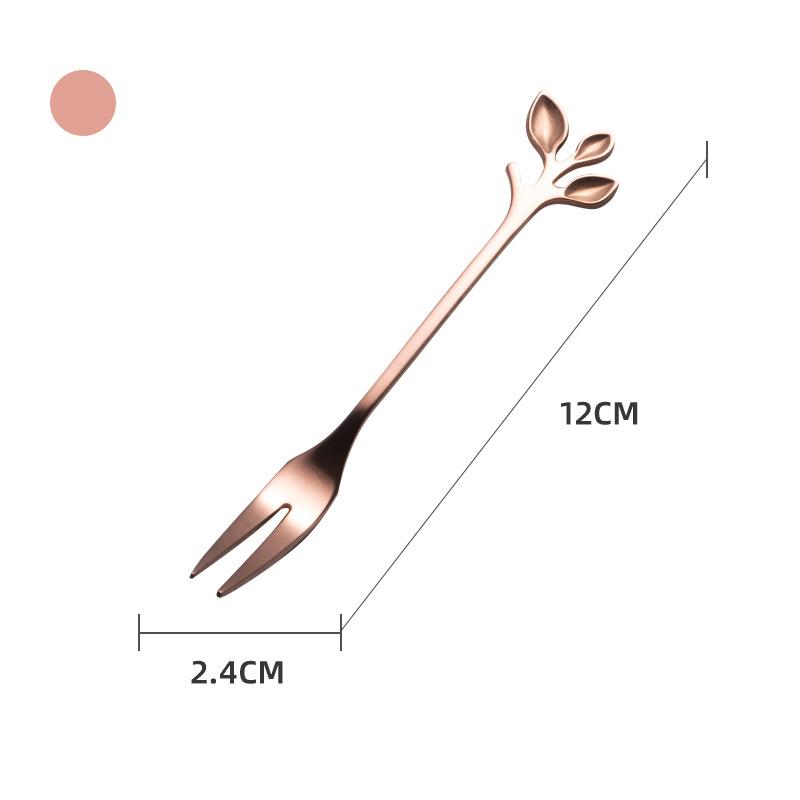 HANYANG Obstgabel aus Edelstahl, goldene Blätter, kreativer Gabellöffel aus Edelstahl, bunter Kaffeerührlöffel