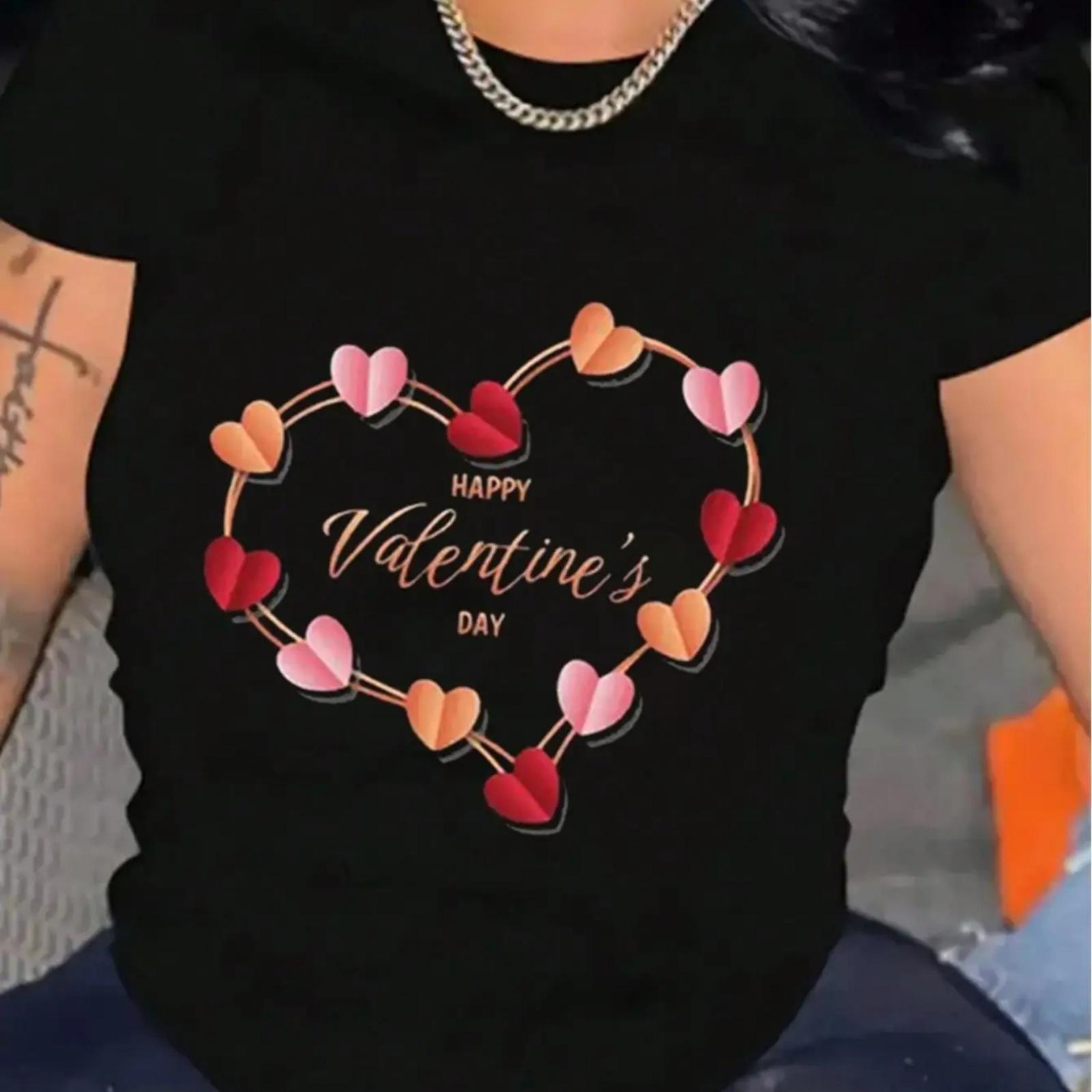 Women Happy Valentine s Day Heart Graphic Print Short Sleeve Tees Casual Tops For Daily Life S