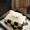 Checkered Tissue Box, with Flip-Open Top, PU Leather Tissue Holder, Stain-Proof Facial Tissue Dispenser, for Bathroom Car Bedroom