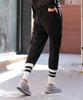Jikeulib Warm Fleece-Lined String Elastic Pocket Cargo Contrast Hem Long Sock Jogger Pants