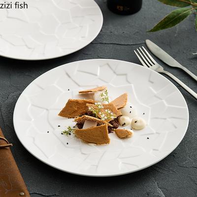 Assiette plate en céramique à texture de relief créative, plat à dessert de restaurant, assiette à sushi, assiette à pâtes, cuisine moléculaire, vaisselle de spécialité