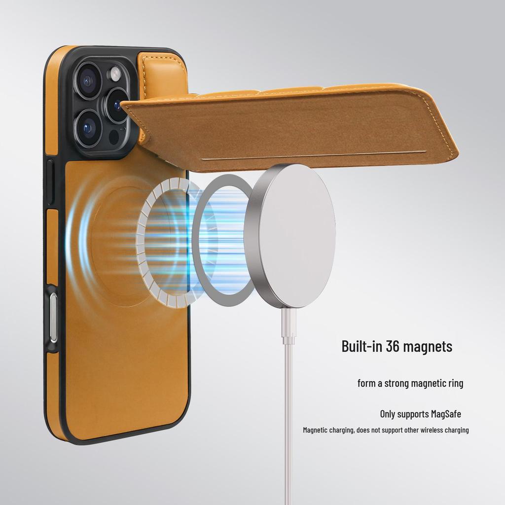 Apple 16 Pro Max Phone Case with Invisible Stand, Magnetic iPhone 15 Card Slot, and Leica Down Jacket Design.