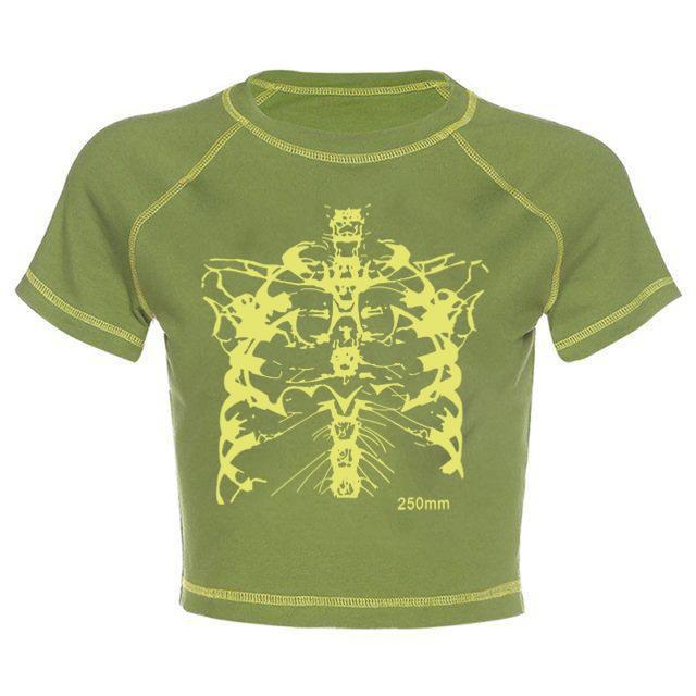 Y2K Black Sweet Girl Slim Skull Print Fun Vintage Graphic Clothes Crop Top E-girl