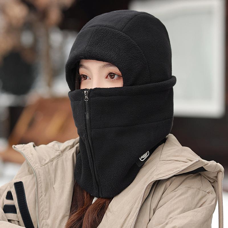 Autumn and Winter Headgear Female Cycling Warm Electric Vehicle Windproof Mask Integrated Fleece Ear Protector Pullover Cap