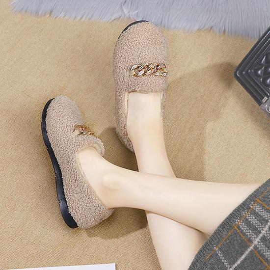 Hairy Shoes Women's Flat Bottomed Versatile Cotton Shoes Extra Velvet Shoes Autumn and Winter Warm Shoes