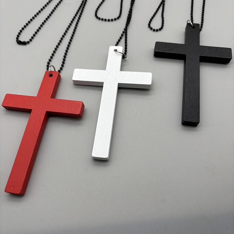 Halloween Vintage Wooden Cross Choker Necklace Gothic Fun Jewelry