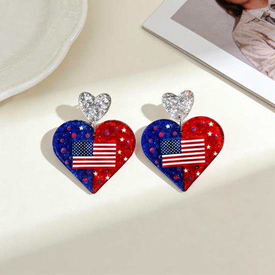 American USA Flag Earrings for Women Patriotic Red White Blue Cubic Zircon Dangle Drop Earrings, 4th of July Independence Day