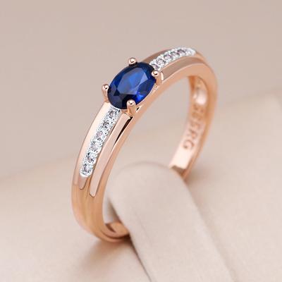 Luxury  Rose Gold  Color Mix Wedding Ring For Women Blue Natural Zircon Accessories Daily Fine Vintage Jewelry