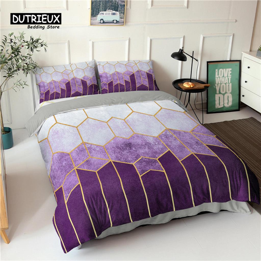 Soft Geometric Bedding Set King Queen Size Microfiber Honeycomb Pattern 3D Print Duvet Cover With Pillowcases Bedroom Decorative