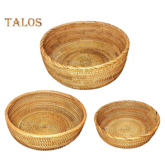 Oppbevaringskurv i rotting Rund serveringskurver til stue Håndvevd fruktskål Brødkurv til kjøkkenbenk