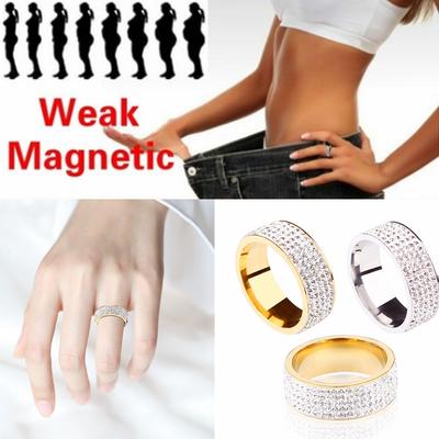 Women Weight Loss CZ Crystal Ring Stainless Steel Slimming Healthy Ring Magnetic Therapy Jewelry