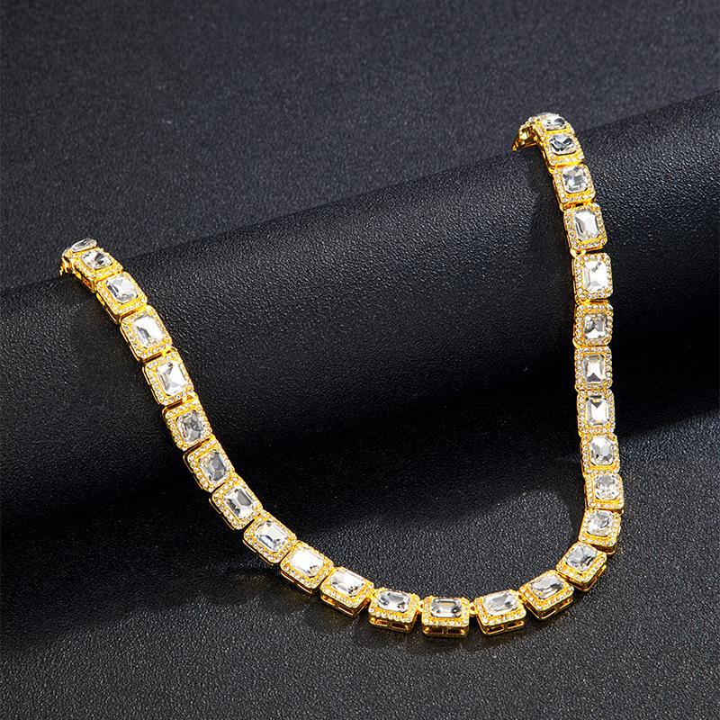 Luxury Hip Hop Square Zircon Cuban Chain Ice Candy Necklace for Men and Women