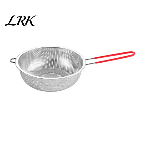 Easy Clean Food Colander Stainless Steel Rice Washing Basket, Red Handle Fine Kitchen Drain Basket Mesh Strainer, Heat-Insulating for Fruit Vegetable