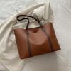 Korean Version Large Capacity Solid Color Faux Leather Tote Bag Fashion Vintage Commute Simple Shoulder Bag