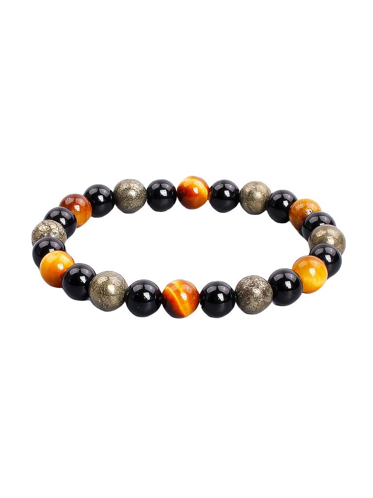 Triple Protection Natural Stone Beads Bracelet Tiger's Eye for Courage Obsidian for Grounding & Pyrite for Wealth Health Jewelry