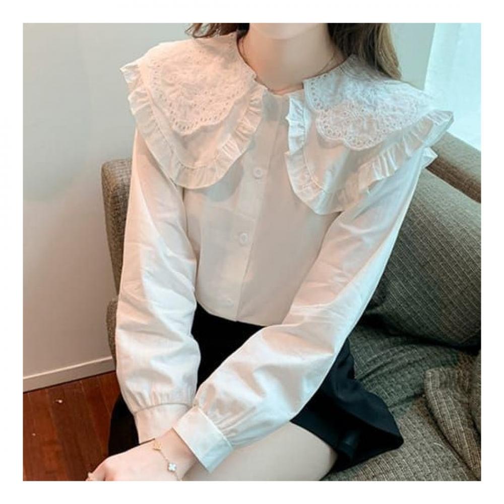 Navava Romantic Lace Big Collar Long Sleeve Blouse Nb1871