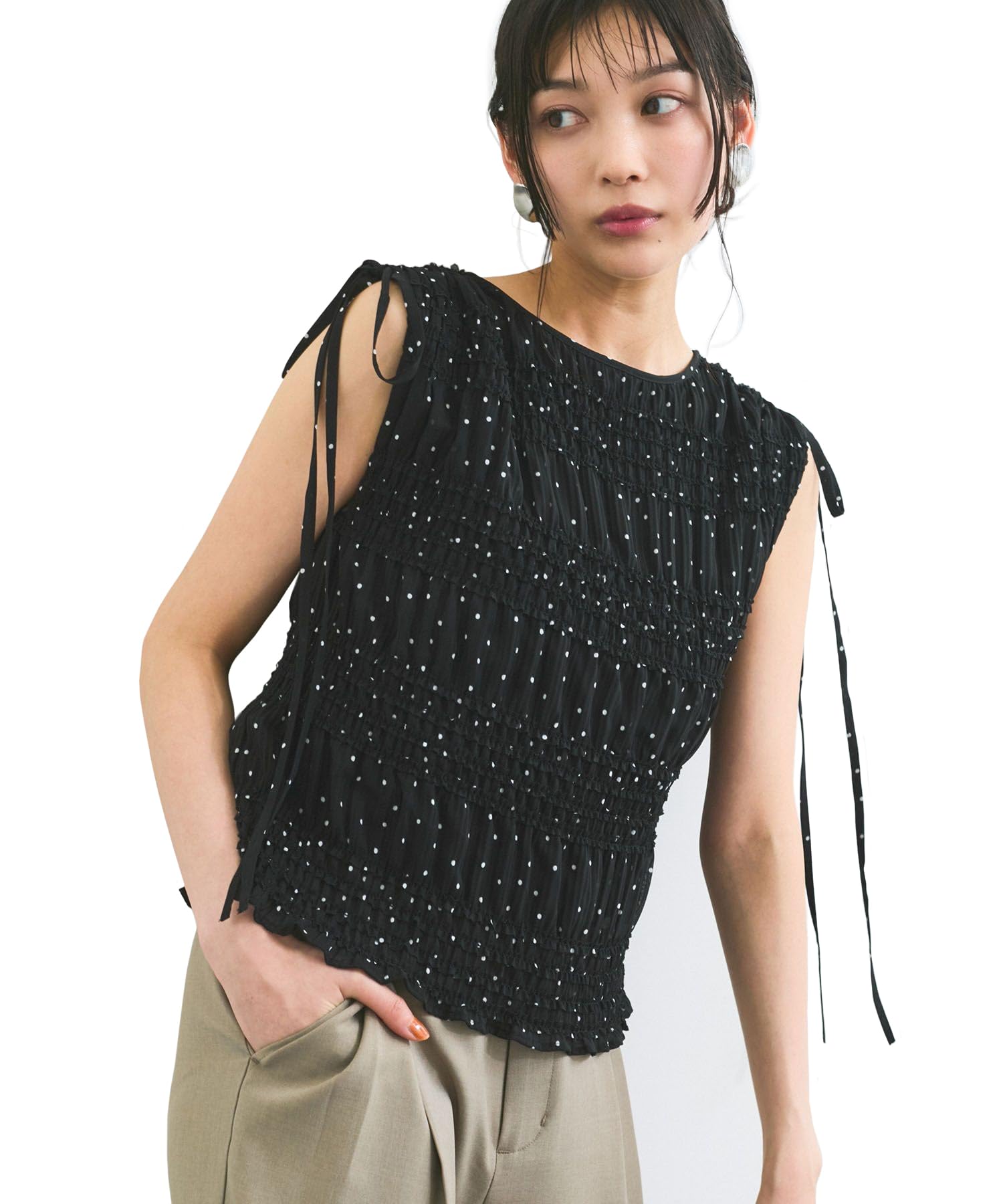 

Pleated Sheer Shirring Black [BIS] Blouse, Women s, (02)