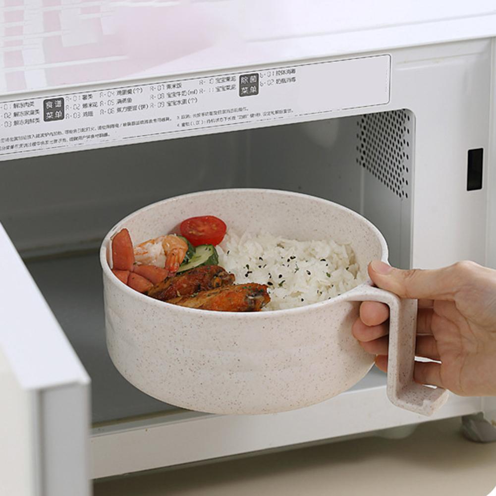 Microwave Ramen Bowl Cooker Set Wheat Straw Instant Noodles Bowl Handles,Ramen Noodle Cooker with Spoon Chopsticks Fork Camping