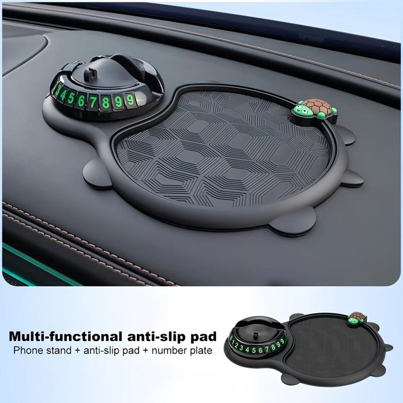Multifunktionale Schildkrötenauto-Anti-Rutsch-Matte, Handyhalter mit Armaturenbrett-Aufbewahrung und Temporärer Parknummer