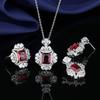 Luxury Pigeon Blood Ruby Stud Earrings Necklace Ring Set Actress Crystal Zircon Clavicle Chain Colored Treasure Jewelry