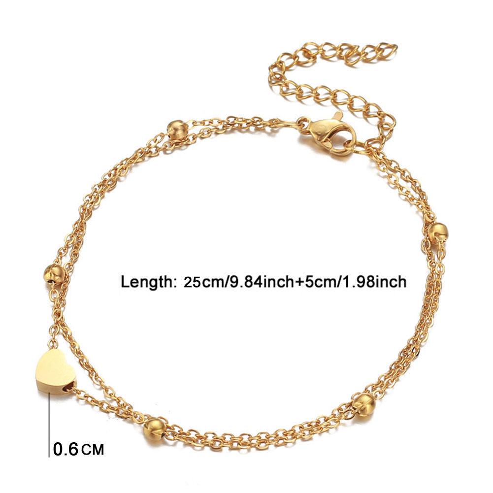 Double-Layer Stainless Steel Peach Heart Anklet: Japanese & Korean Fashion Beach Love Gift.