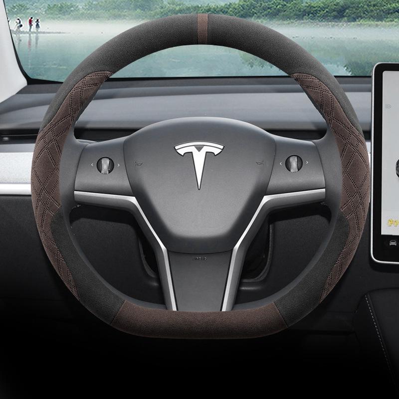 Tesla Model 3/Y/X Ultra-Dunne Suède Stuurwielhoes, Voor Alle Seizoenen.