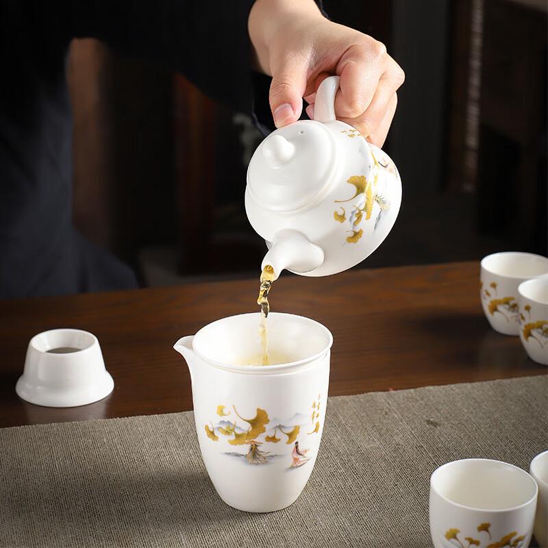 ZISIZ Mutton-Fat Jade Style White Porcelain Gaiwan 10-Piece Tea Set