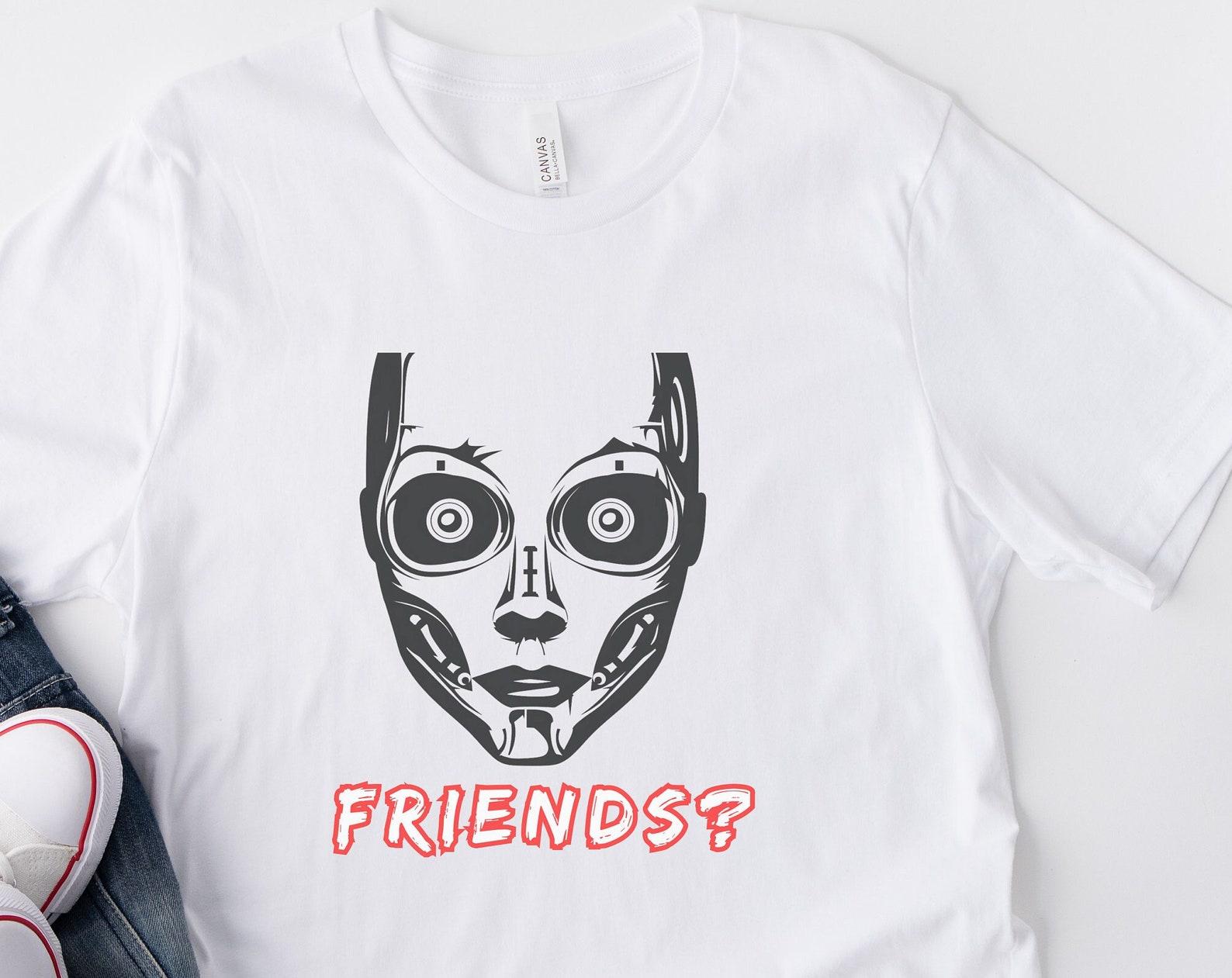 Creepy AI Robot T-Shirt:  Friends?  Unisex Tee 2XL