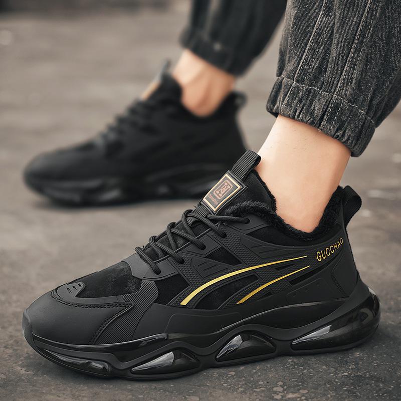 Winter male large size Internet celebrity fleece thickened fur integrated non-slip middle help sports tide shoes cotton shoes snow cotton boots