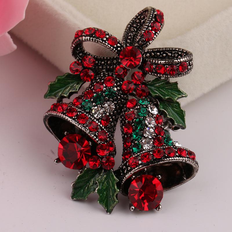 Vintage Christmas Bell Brooch with Bow - Festive Gift Pin Corsage