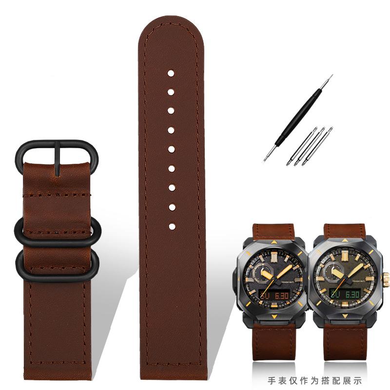 Für Casio Uhrenarmband PRW6900Y/6800 Lederarmband PRW-60Y/50Y Retro Vintage Rindsleder Armband Uhrenarmband Schwarz Braun 23mm