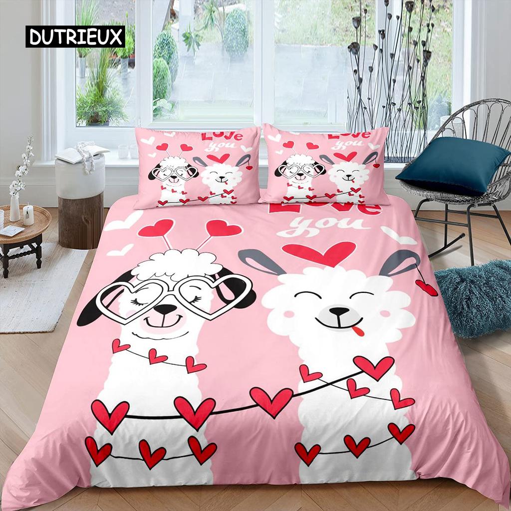 Alpaca Duvet Cover Set Cute Sloth Comforter Cover Cactus Funny Animal Bedding Set Polyester Love Heart Cartoon Style Quilt Cover