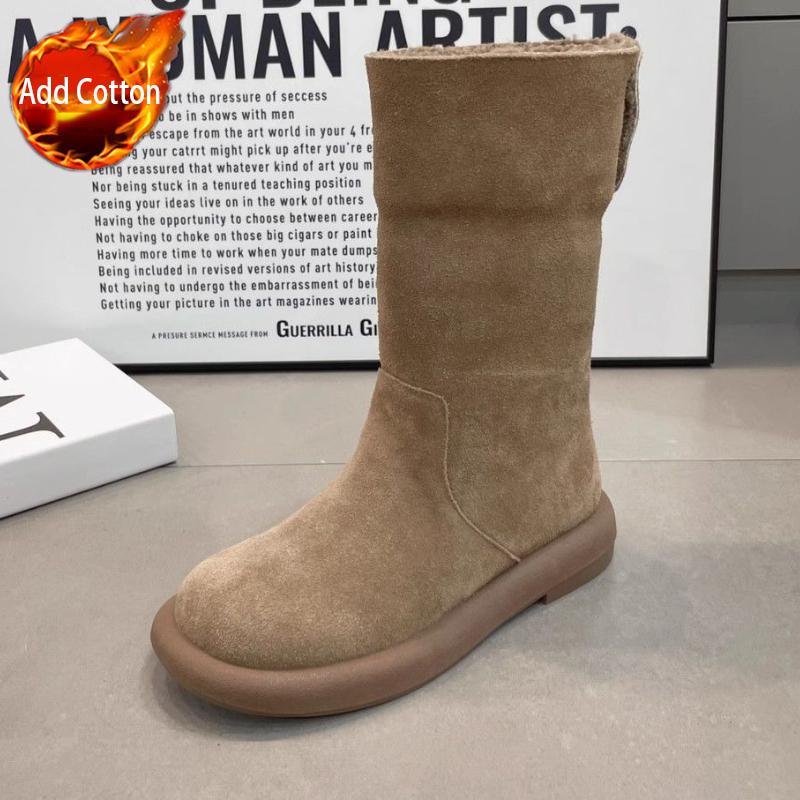 Fashion Plain Soft Mid Calf Woman Shoes 2025 New In Plush Warm Winter Novelty Waterproof Non Slip Padded Trend Goth Snow Boots for Women