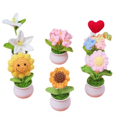Hand-Knitted Wool Fake Flowers Set: Sunflower, Carnation, Tulip - Desktop Decor, Teacher/Student Gift, Everlasting Bouquet