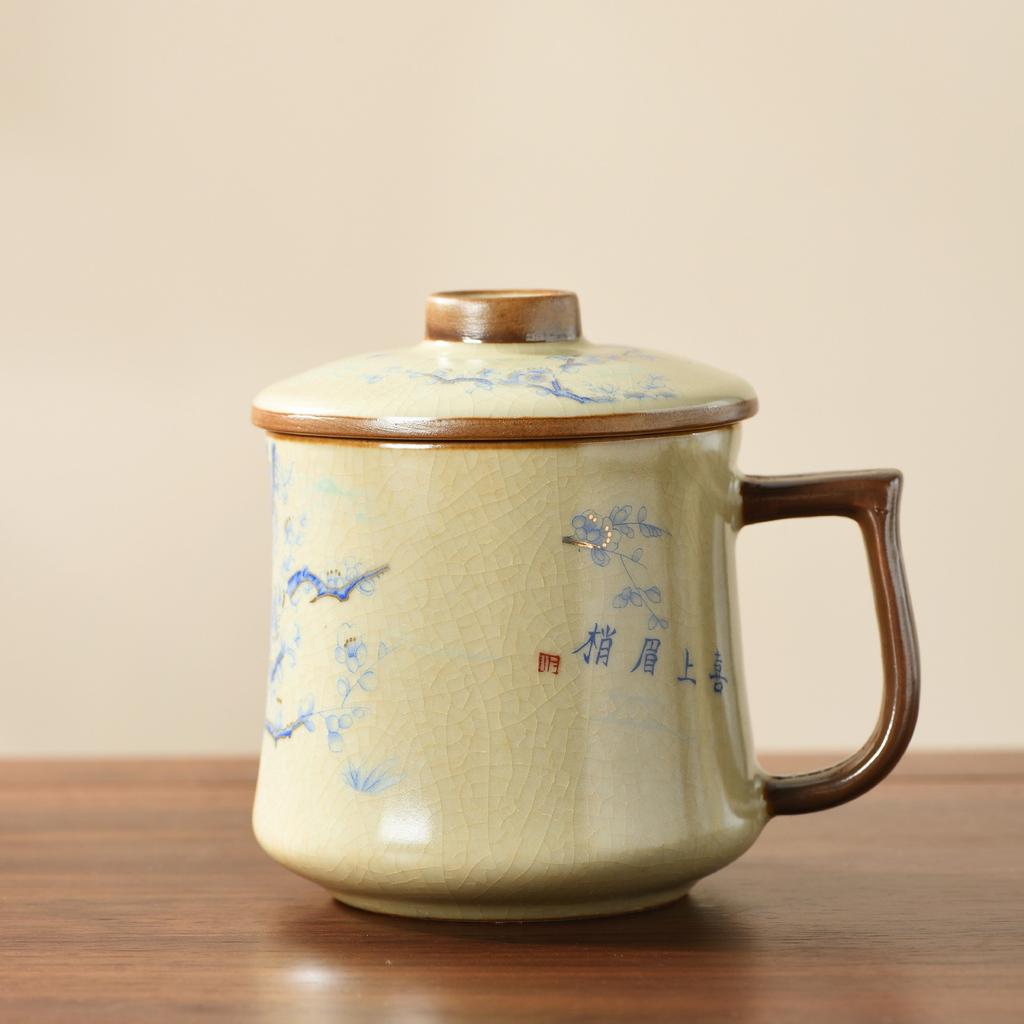 Ru kiln mug gift box with lid tea separation water cup ceramic tea brewing office cup business meeting souvenir