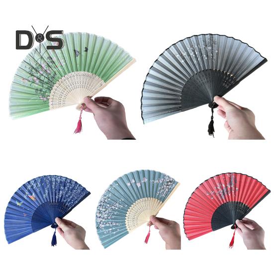 Bambus-Faltfächer, Tanz-Handfächer, leicht, mit hohler Schnitzerei, Bambusquaste, kühlendes Hochzeitsgeschenk