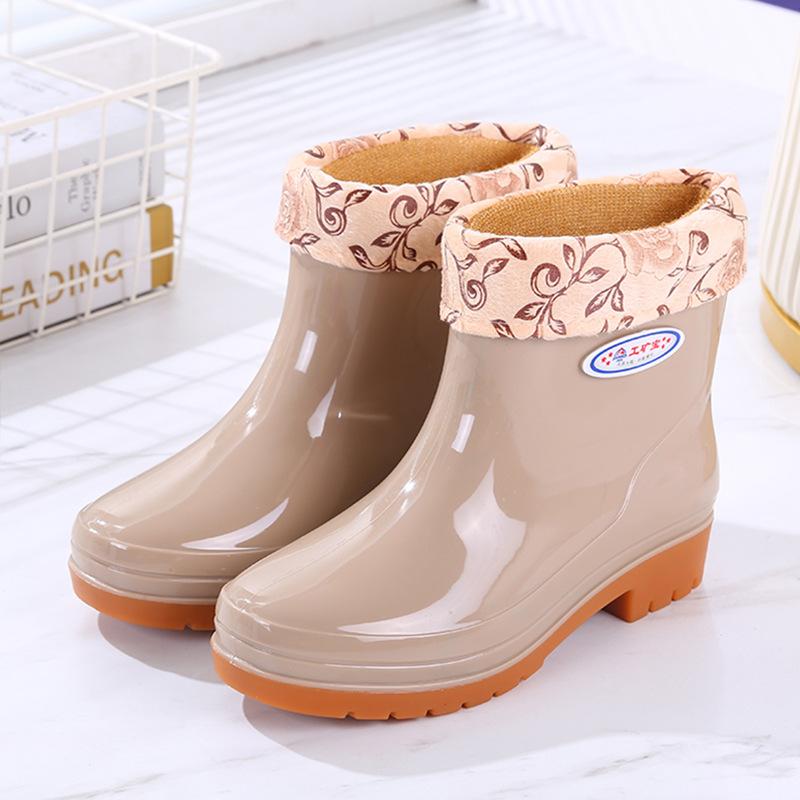 Fashion cotton water shoes adult rain shoes women's thickened rain boots rainy days fleece thermal rubber shoes overshoes non-slip