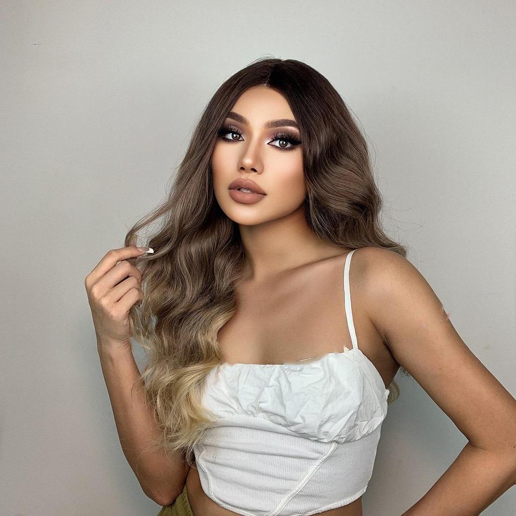 Damen 62cm Haar Hellbraun Langes Lockiges Haar T-förmiger Front Lace Rosenhaarnetz Kopfbedeckung Reines Handgewebtes Lace Perücken Kanekalon Perücke