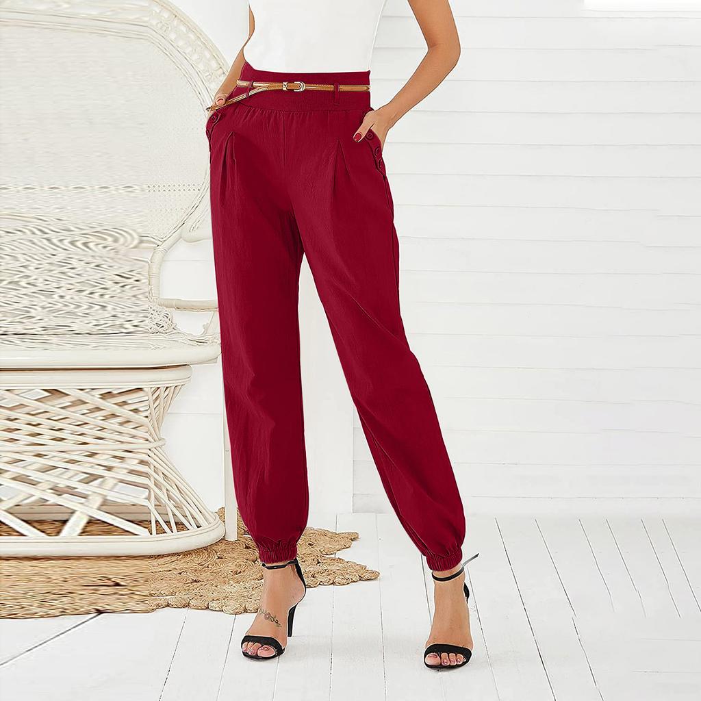 Womens Solid Color Printed Loose Low Waist Wide Leg Pants Long Pants Casual Pant