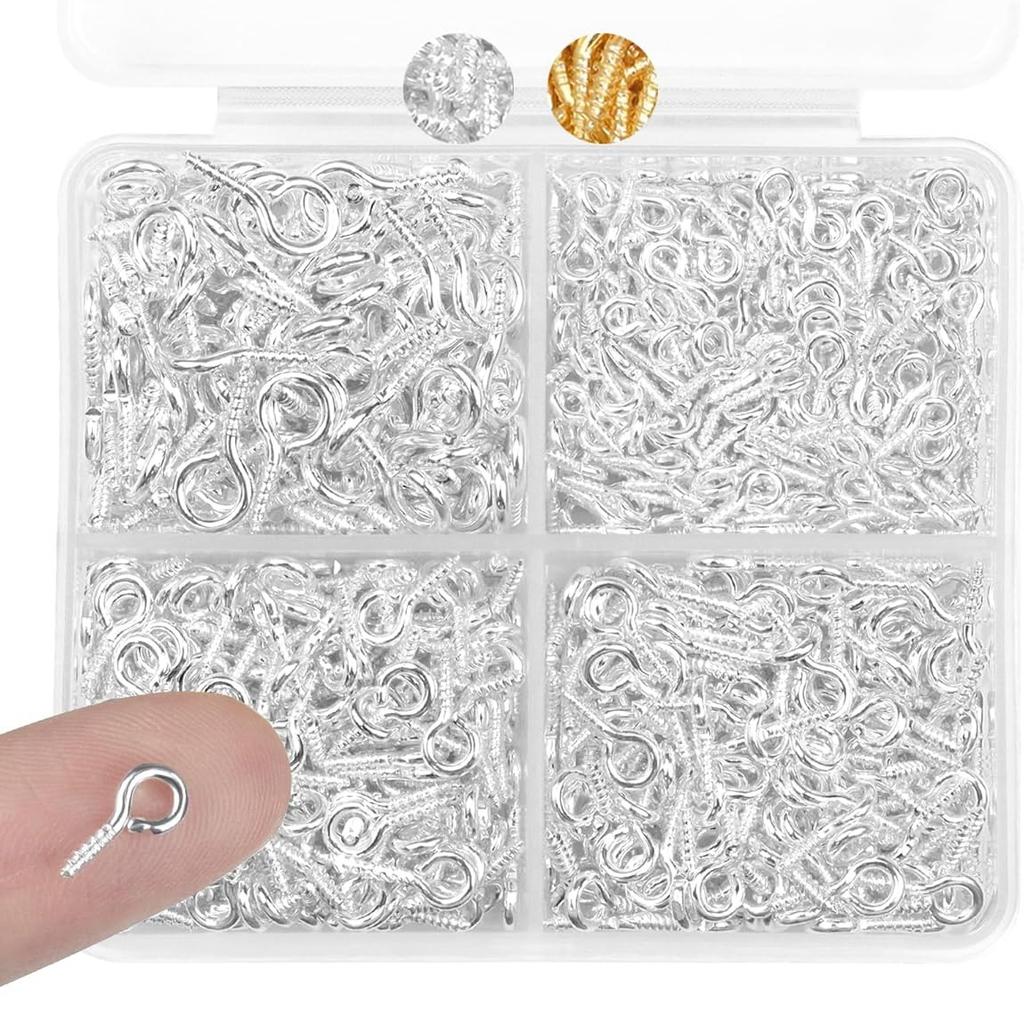 400Pcs/Set 5x10mm Golden Silvery Sheep's Eye Nail Set Alloy Screw Eye Pins for DIY Jewelry Making Bracelet Necklaces Accessories Kit