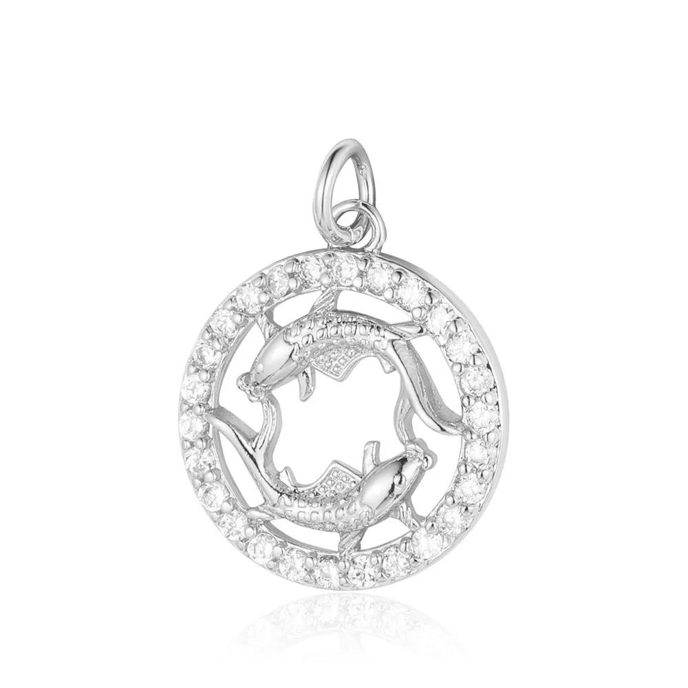 Zodiac Sign Copper Zricon Charm Round Constellation Capricorn Taurus Aries Pendant for Bracelet Necklace Making