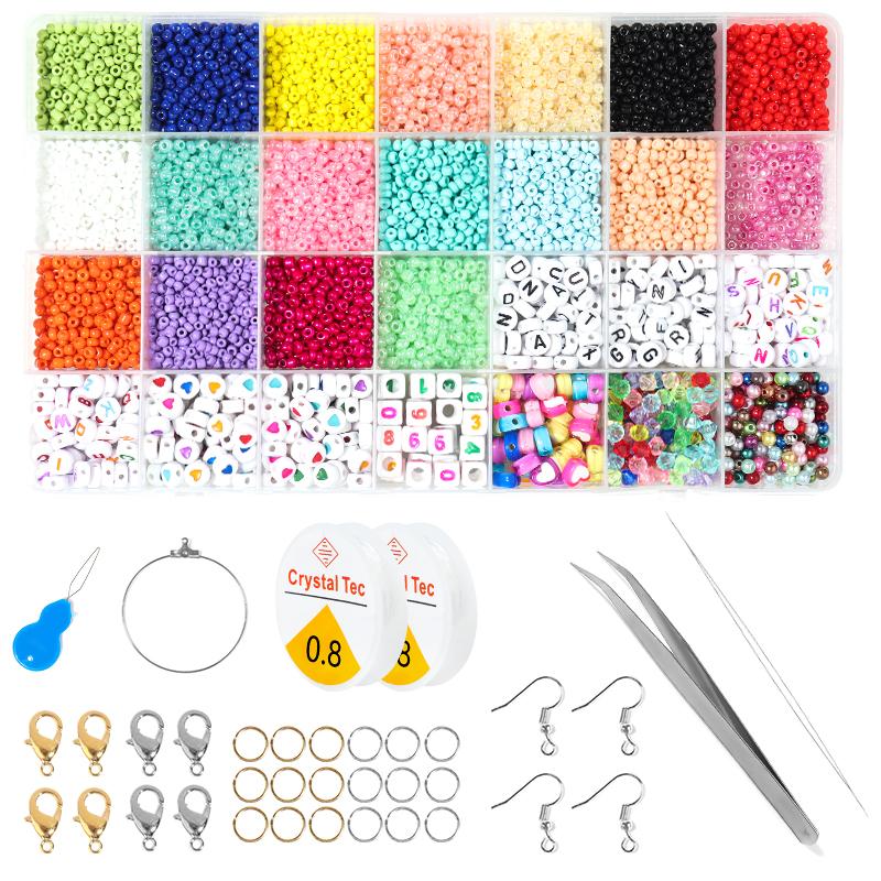 28 Grids Glass Seed Beads Kit Letter Beads Imitation Pearls Beads Alloy Shell Beads For Jewelry Making DIY Earrings Bracelet